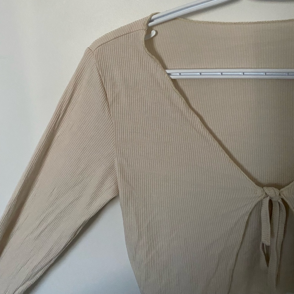 Beige Tie front long sleeve